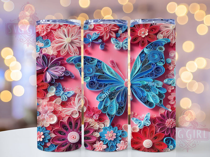 3D Butterfly Pink Blue Floral 20oz Tumbler Wrap, Elegant Butterfly Sublimation, Vibrant Flowers 20oz Wrap, Seamless Butterfly Design, Watercolor Floral Tumbler, Shimmer Butterfly Tumbler Sublimation SvggirlplusArt 