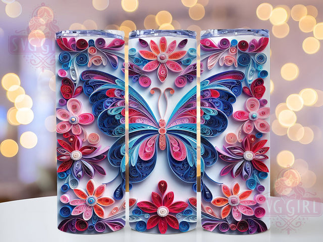 3D Butterfly Pink Blue Floral 20oz Tumbler Wrap, Elegant Butterfly Sublimation, Vibrant Flowers 20oz Wrap, Seamless Butterfly Design, Watercolor Floral Tumbler, Shimmer Butterfly Tumbler Sublimation SvggirlplusArt 