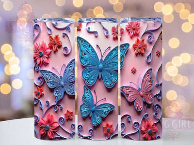 3D Butterfly Pink Blue Floral 20oz Tumbler Wrap, Elegant Butterfly Sublimation, Vibrant Flowers 20oz Wrap, Seamless Butterfly Design, Watercolor Floral Tumbler, Shimmer Butterfly Tumbler Sublimation SvggirlplusArt 