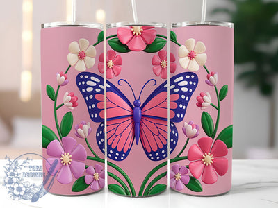 3D Butterfly Pink Floral 20oz Tumbler, Pink Floral Tumbler, Elegant Tumbler Wrap, 20oz Tumbler Wrap, Sublimation Tumbler Design, Nature Aesthetic Tumbler, Digital Download Sublimation ToriDesigns 