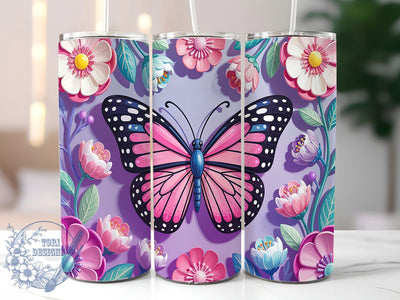 3D Butterfly Pink Floral 20oz Tumbler, Pink Floral Tumbler, Elegant Tumbler Wrap, 20oz Tumbler Wrap, Sublimation Tumbler Design, Nature Aesthetic Tumbler, Digital Download Sublimation ToriDesigns 