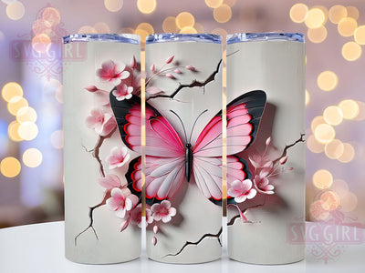 3D Butterfly Pink Flower Tumbler, Pink Flower Tumbler, 20oz Sublimation Wrap, Floral Butterfly Tumbler, Nature Aesthetic Tumbler, Seamless Garden Wrap, Spring Butterfly Design Sublimation SvggirlplusArt 