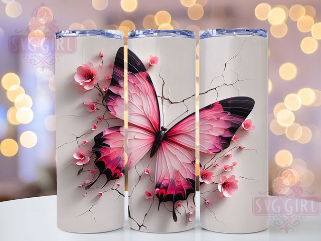 3D Butterfly Pink Flower Tumbler, Pink Flower Tumbler, 20oz Sublimation Wrap, Floral Butterfly Tumbler, Nature Aesthetic Tumbler, Seamless Garden Wrap, Spring Butterfly Design Sublimation SvggirlplusArt 