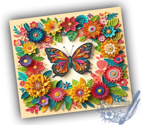 3D Butterfly Quilling 20oz Skinny Tumbler, Flower Butterfly Tumbler Png, Straight & Tapered Tumbler Wrap, Instant Digital Download Sublimation ToriDesigns 
