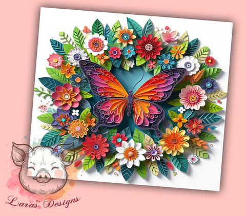 3D Butterfly Quilling 20oz Tumbler Png, Straight & Tapered Tumbler Png, Flower Butterfly Tumbler Png, Digital Download PNG Sublimation Lara' s Designs 