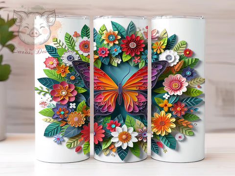 3D Butterfly Quilling 20oz Tumbler Png, Straight & Tapered Tumbler Png, Flower Butterfly Tumbler Png, Digital Download PNG Sublimation Lara' s Designs 