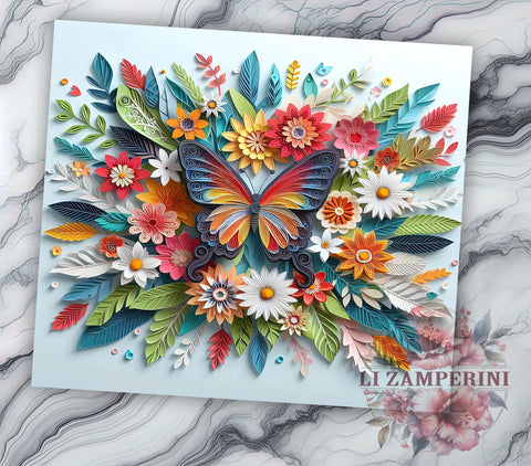 3D Butterfly Quilling 20oz Tumbler Wrap PNG, Flower Butterfly Sublimation Tumbler Png, Straight & Tapered Tumbler Wrap, Instant Digital Download Sublimation Li Zamperini 