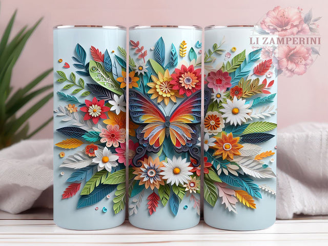 3D Butterfly Quilling 20oz Tumbler Wrap PNG, Flower Butterfly Sublimation Tumbler Png, Straight & Tapered Tumbler Wrap, Instant Digital Download Sublimation Li Zamperini 