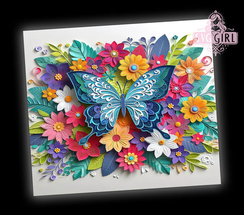 3D Butterfly Quilling 20oz Tumbler Wrap Sublimation Design, Straight Tapered Tumbler Wrap, Flower Butterfly Tumbler Png, Instant Digital Download Sublimation SvggirlplusArt 