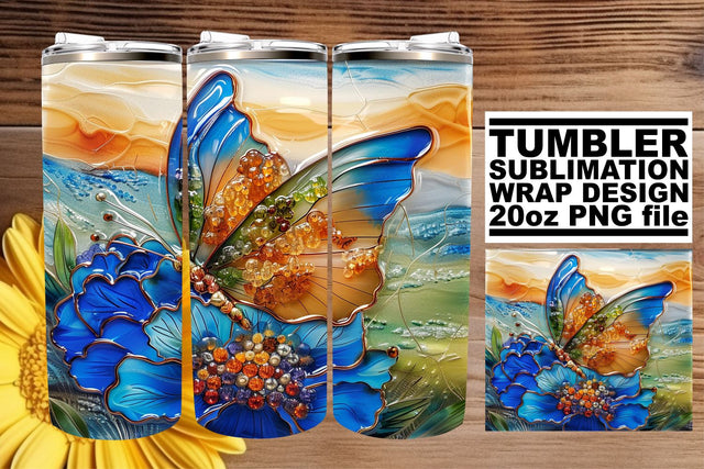 3D Butterfly Spring Tumbler Wrap Sublimation afrosvg 