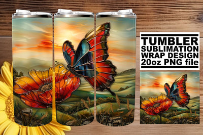 3D Butterfly Spring Tumbler Wrap Sublimation afrosvg 
