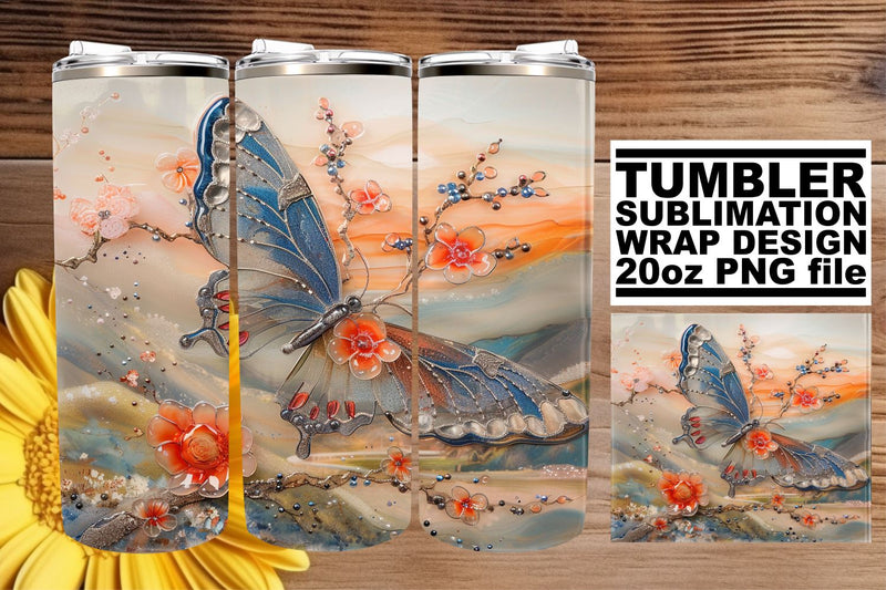 3D Butterfly Tumbler Art Wrap Sublimation afrosvg 