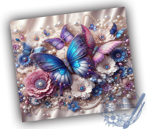 3D Butterfly Tumbler, Floral Tumbler Wrap, 20oz Sublimation Design, Butterfly Drinkware, Digital Download Tumbler, Nature Theme Tumbler, Unique Floral Gift, Colorful Tumbler Art Sublimation ToriDesigns 