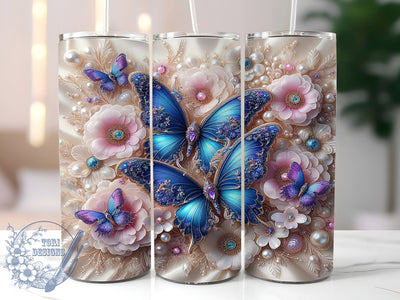 3D Butterfly Tumbler, Floral Tumbler Wrap, 20oz Sublimation Design, Butterfly Drinkware, Digital Download Tumbler, Nature Theme Tumbler, Unique Floral Gift, Colorful Tumbler Art Sublimation ToriDesigns 