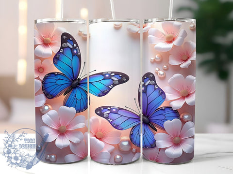 3D Butterfly Tumbler, Floral Tumbler Wrap, 20oz Sublimation Design, Butterfly Drinkware, Digital Download Tumbler, Nature Theme Tumbler, Unique Floral Gift, Colorful Tumbler Art Sublimation ToriDesigns 