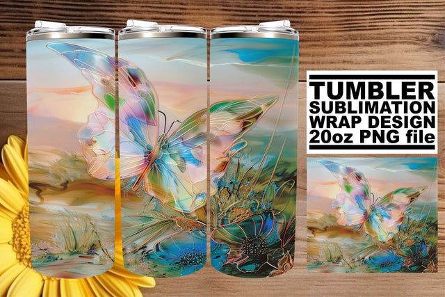 3D Butterfly Tumbler Wrap Artwork Sublimation afrosvg 