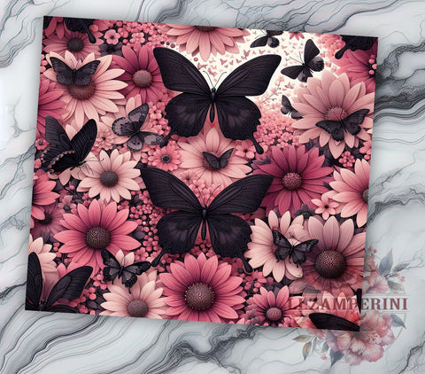 3D Butterfly Tumbler Wrap, Pink and Black Butterflies Design, 20oz Sublimation Wrap, Digital Download Tumbler, Butterfly Art, Floral Tumbler Design, Unique Tumbler Wrap Sublimation Li Zamperini 