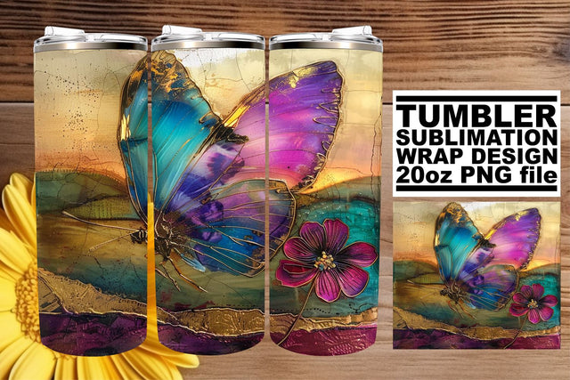 3D Butterfly Tumbler Wrap Spring Sublimation afrosvg 
