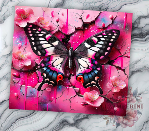 3D Butterfly Tumbler Wrap, Wall Crack Design Tumbler, 20oz Sublimation Wrap, Digital Download Tumbler, Unique Butterfly Art, 3D Wall Decor Tumbler, Creative Drinkware Design Sublimation Li Zamperini 