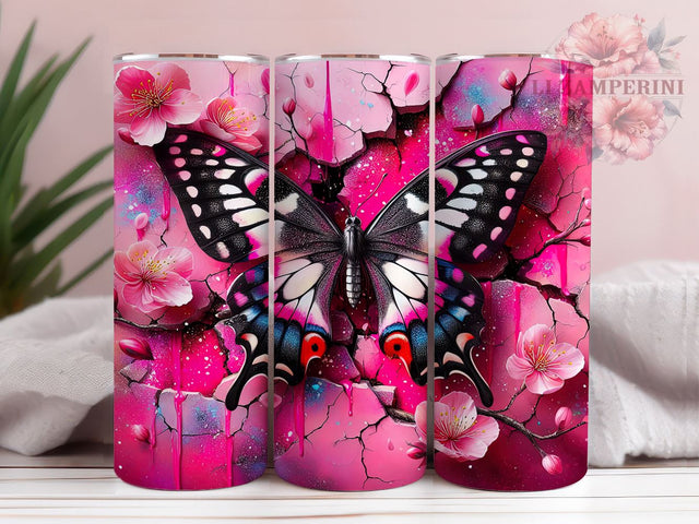 3D Butterfly Tumbler Wrap, Wall Crack Design Tumbler, 20oz Sublimation Wrap, Digital Download Tumbler, Unique Butterfly Art, 3D Wall Decor Tumbler, Creative Drinkware Design Sublimation Li Zamperini 