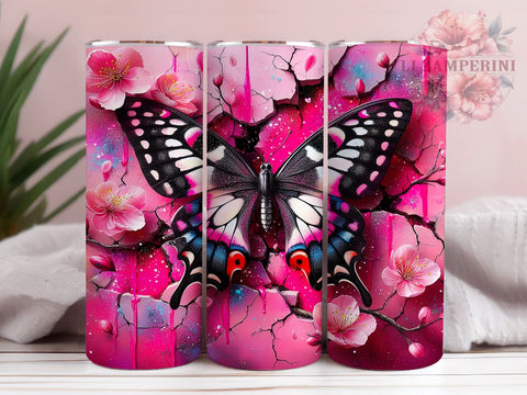 3D Butterfly Tumbler Wrap, Wall Crack Design Tumbler, 20oz Sublimation Wrap, Digital Download Tumbler, Unique Butterfly Art, 3D Wall Decor Tumbler, Creative Drinkware Design Sublimation Li Zamperini 