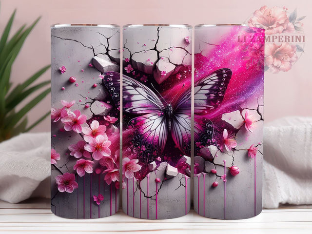 3D Butterfly Tumbler Wrap, Wall Crack Design Tumbler, 20oz Sublimation Wrap, Digital Download Tumbler, Unique Butterfly Art, 3D Wall Decor Tumbler, Creative Drinkware Design Sublimation Li Zamperini 