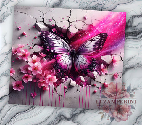 3D Butterfly Tumbler Wrap, Wall Crack Design Tumbler, 20oz Sublimation Wrap, Digital Download Tumbler, Unique Butterfly Art, 3D Wall Decor Tumbler, Creative Drinkware Design Sublimation Li Zamperini 