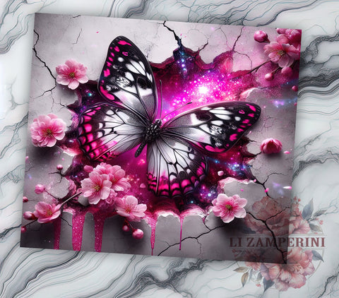 3D Butterfly Tumbler Wrap, Wall Crack Design Tumbler, 20oz Sublimation Wrap, Digital Download Tumbler, Unique Butterfly Art, 3D Wall Decor Tumbler, Creative Drinkware Design Sublimation Li Zamperini 