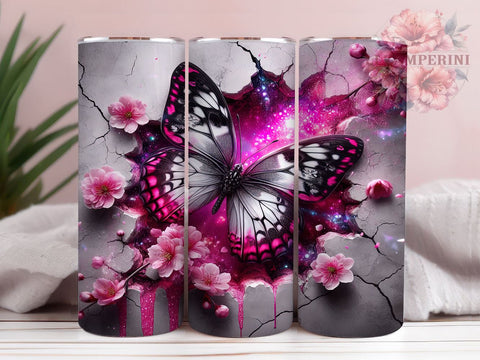 3D Butterfly Tumbler Wrap, Wall Crack Design Tumbler, 20oz Sublimation Wrap, Digital Download Tumbler, Unique Butterfly Art, 3D Wall Decor Tumbler, Creative Drinkware Design Sublimation Li Zamperini 