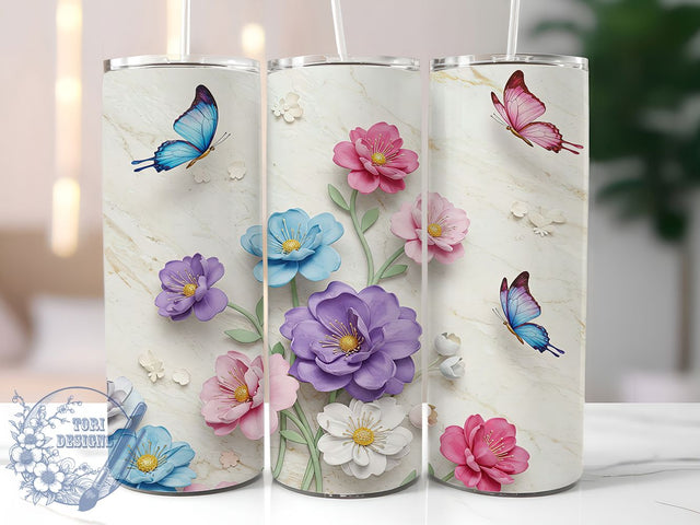 3D Butterfly Wildflower 20oz Floral Tumbler, Wildflower Cup Wrap, 20oz Tumbler Design, Butterfly Floral Sublimation, Nature Aesthetic Mug, Spring Garden PNG, Whimsical Insect Tumbler Sublimation ToriDesigns 
