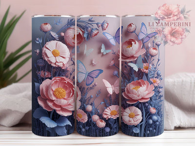 3D Butterfly Wildflower Tumbler, Pink Blue Wildflower Tumbler, Stylish 20oz Wrap, Sublimation Design, Trendy Gift Idea, 3D Floral Wrap, Botanical Butterfly Tumbler Sublimation Li Zamperini 