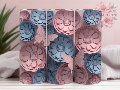 3D Butterfly Wildflower Tumbler, Pink Blue Wildflower Tumbler, Stylish 20oz Wrap, Sublimation Design, Trendy Gift Idea, 3D Floral Wrap, Botanical Butterfly Tumbler Sublimation Li Zamperini 
