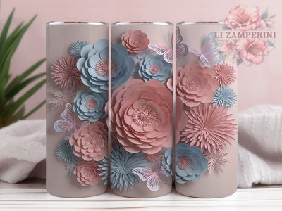 3D Butterfly Wildflower Tumbler, Pink Blue Wildflower Tumbler, Stylish 20oz Wrap, Sublimation Design, Trendy Gift Idea, 3D Floral Wrap, Botanical Butterfly Tumbler Sublimation Li Zamperini 