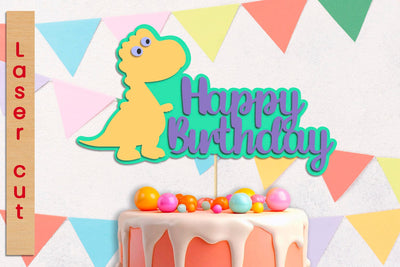 3d Cake topper with dinosaus svg, Happy birthday layered papercut SVG AnastasiyaArtDesign 
