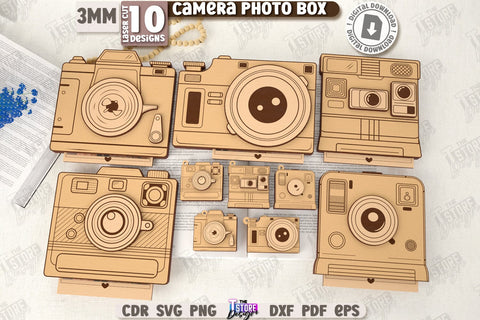 3D Camera Photo Boxes Laser Cut Bundle | Camera Shaped Boxes | Gift Idea | Decorative Camera Boxes | Layered Photo Camera | Birthday Gift | Photo Storage Boxes | Pop-Up Cards | Home Decor | CNC Files SVG The T Store Design 