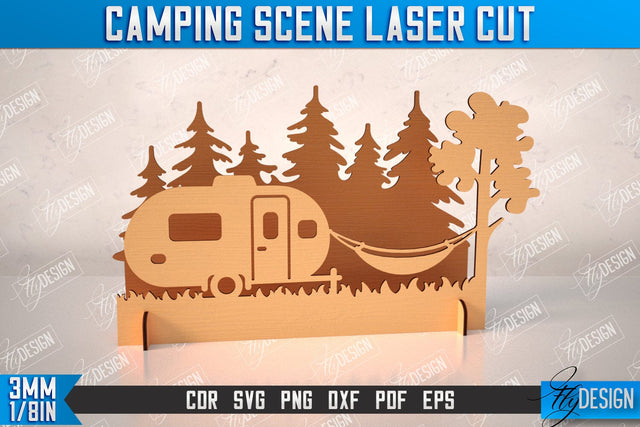 3D Camping Scene | Adventure Vibe | Hiking | Camping Signs | CNC File SVG Fly Design 