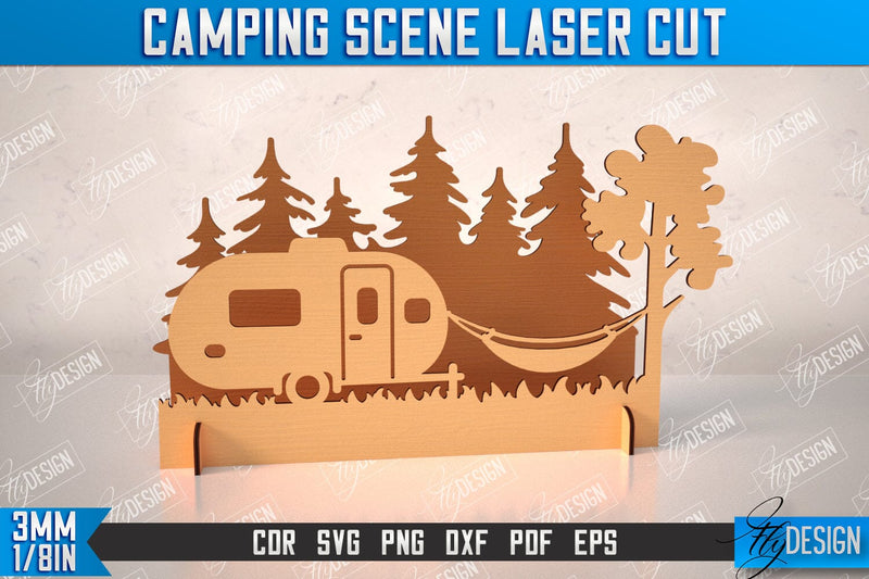 3D Camping Scene | Adventure Vibe | Hiking | Camping Signs | CNC File SVG Fly Design 