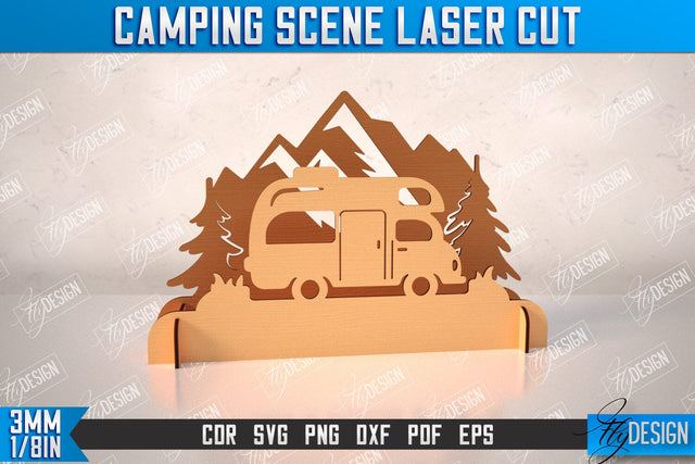 3D Camping Scene | Adventure Vibe | Hiking | Camping Signs | CNC File SVG Fly Design 