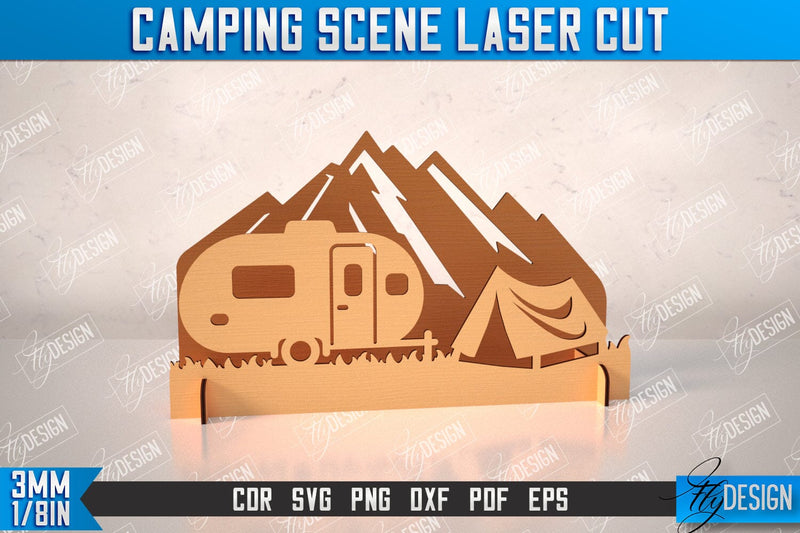 3D Camping Scene | Adventure Vibe | Hiking | Camping Signs | CNC File SVG Fly Design 