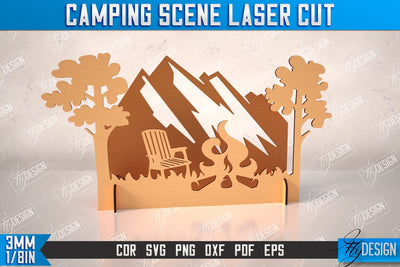 3D Camping Scene | Adventure Vibe | Hiking | Camping Signs | CNC File SVG Fly Design 