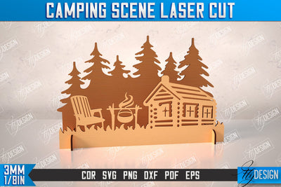 3D Camping Scene | Adventure Vibe | Hiking | Camping Signs | CNC File SVG Fly Design 