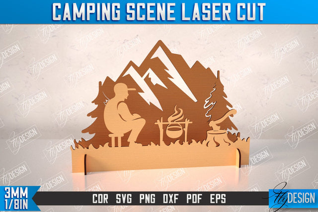 3D Camping Scene | Adventure Vibe | Hiking | Camping Signs | CNC File SVG Fly Design 