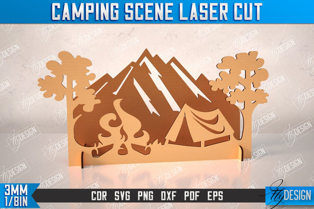 3D Camping Scene | Adventure Vibe | Hiking | Camping Signs | CNC File SVG Fly Design 