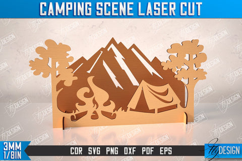 3D Camping Scene Bundle | Adventure Vibe | Hiking | Camping Signs | CNC Files SVG Fly Design 