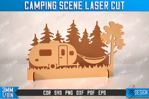 3D Camping Scene Bundle | Adventure Vibe | Hiking | Camping Signs | CNC Files SVG Fly Design 