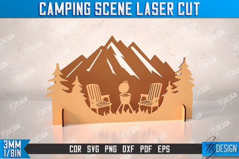 3D Camping Scene Bundle | Adventure Vibe | Hiking | Camping Signs | CNC Files SVG Fly Design 