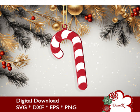 3D Candy Cane Ornament SVG | Christmas Tree Cut File SVG DawnKDesigns 