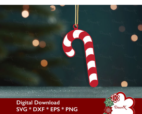 3D Candy Cane Ornament SVG | Christmas Tree Cut File SVG DawnKDesigns 