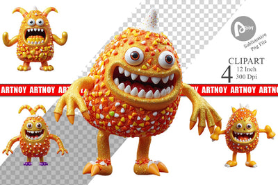 3D Candy Corn Monster Clipart Sublimation artnoy 