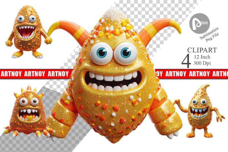 3D Candy Corn Monster Clipart Sublimation artnoy 